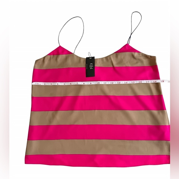 Tibi Pink Striped Scoop Neck Tank Top Size 10 Silk Nylon NWT $198 - Picture 8 of 10